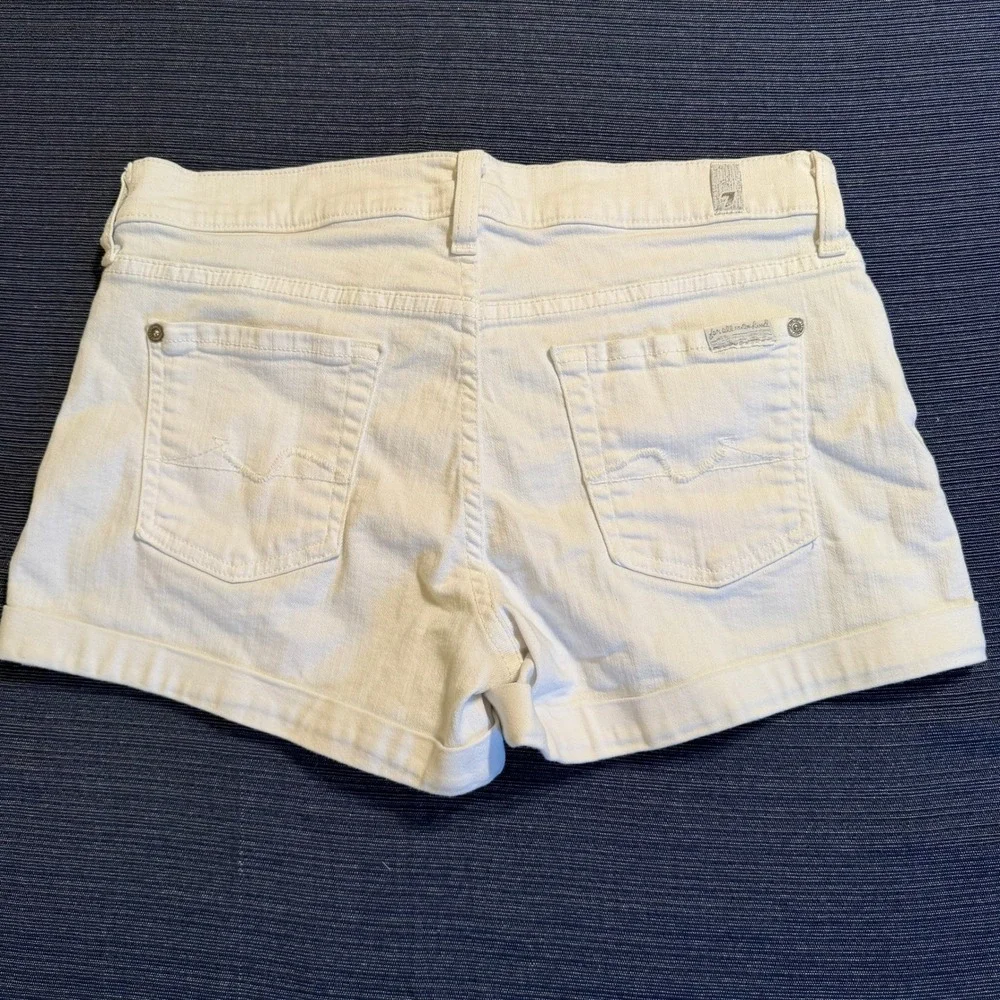 7 For All Mankind Womens White Denim Rolled Cuff Shorts Size 26 Mid Rise Stretch